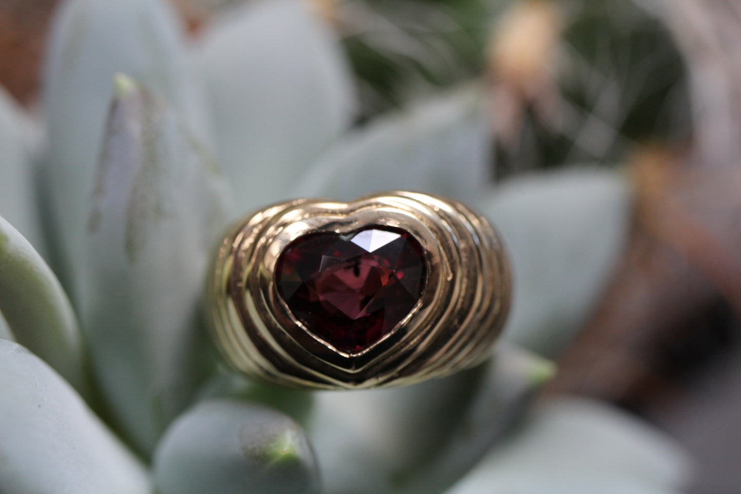 Rhodolite Heart Yellow Gold Ring