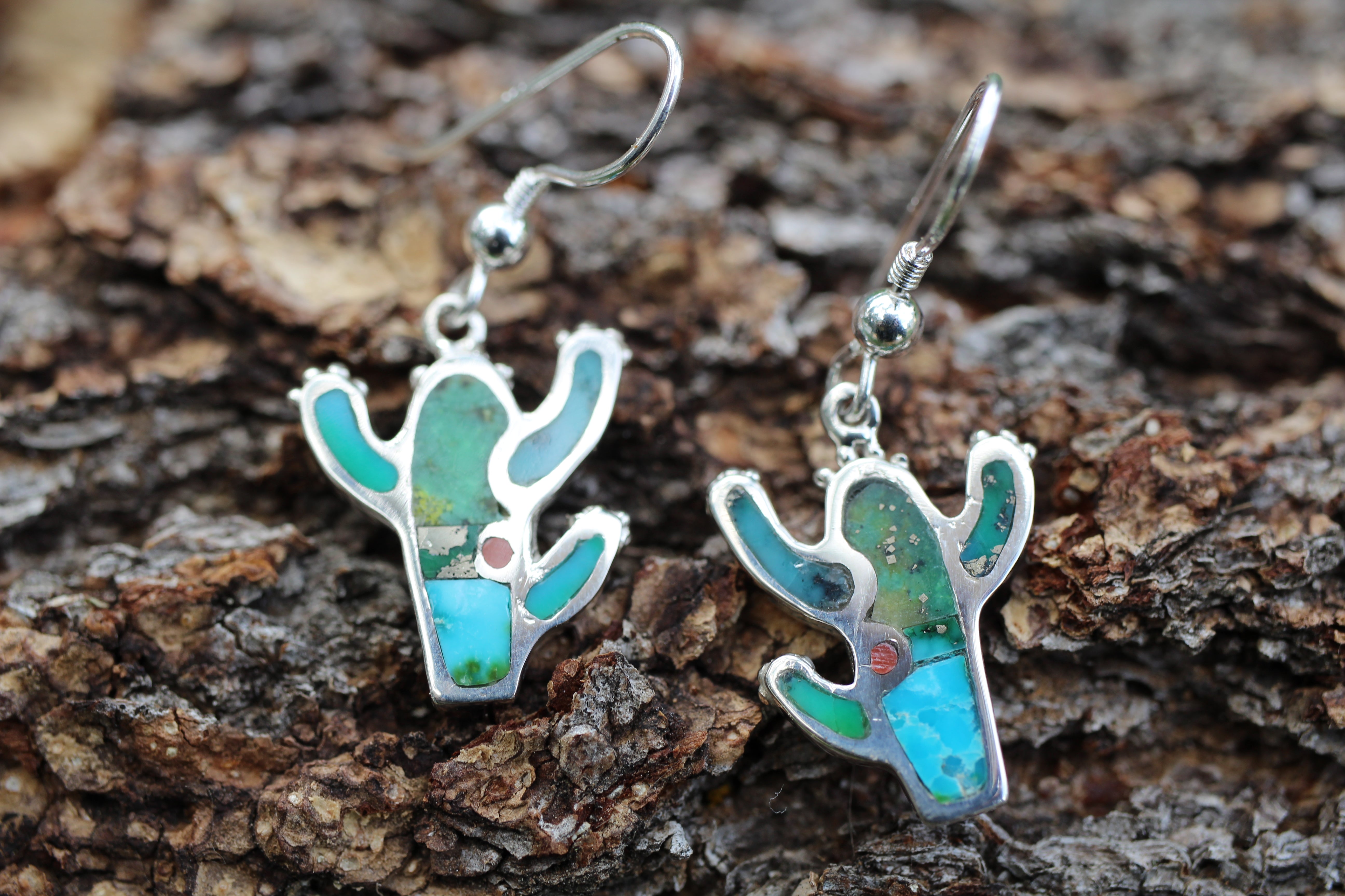 Natural good turquoise and catseye cactus earrings