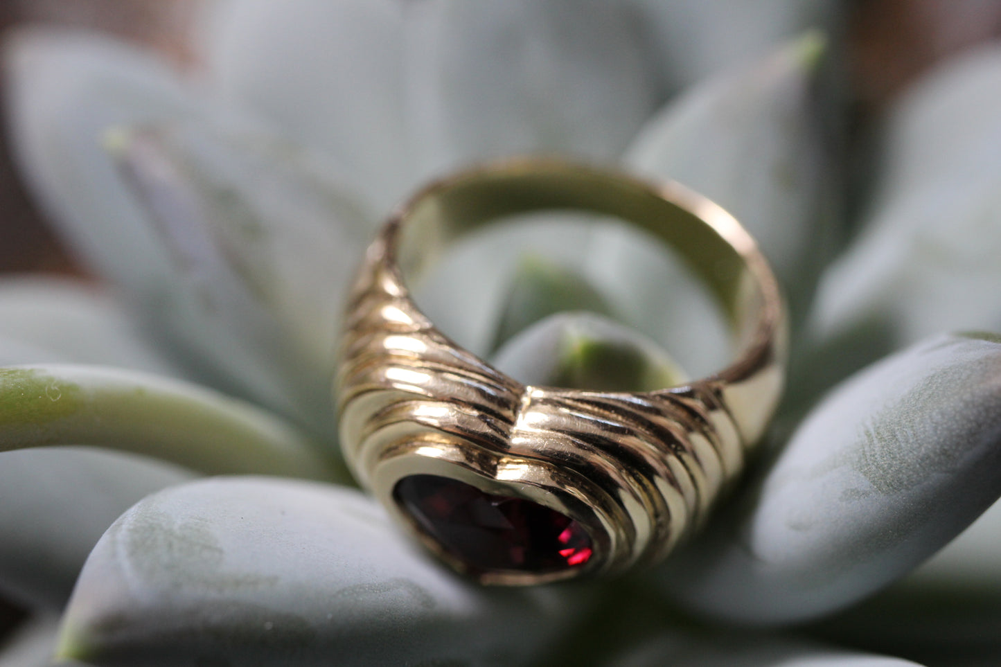 Rhodolite Heart Yellow Gold Ring